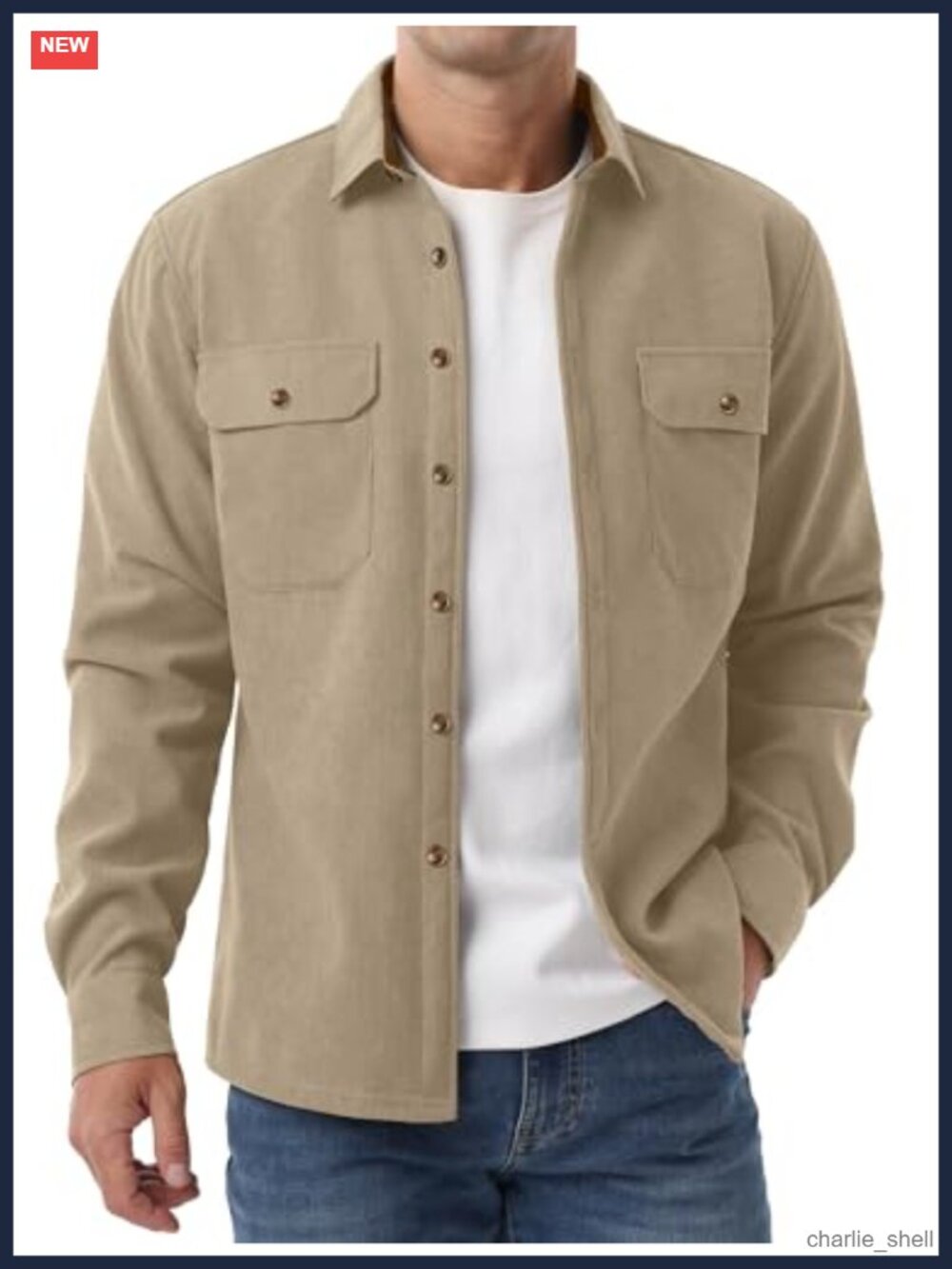 Men's Fleece Corduroy Button Down Shirt Long Sleeve Warm Jacket